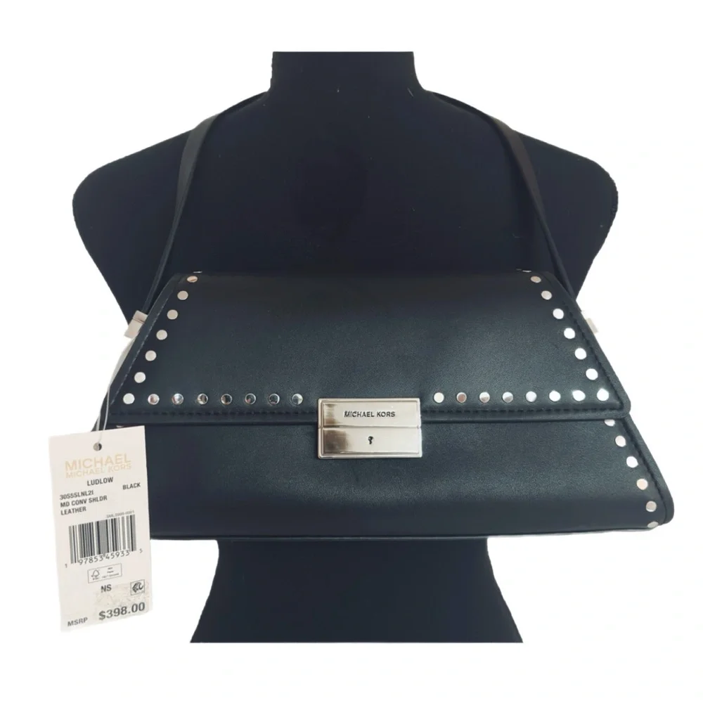 MICHAEL KORS ~ Black Ludlow Bag Silver Rivet Accents Magnetic Closure Boss Babe - Picture 3 of 10